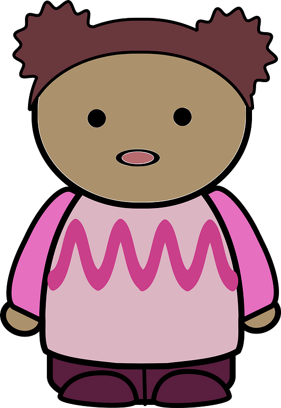 Curly haired girl in a pink shirt, surprised face, front