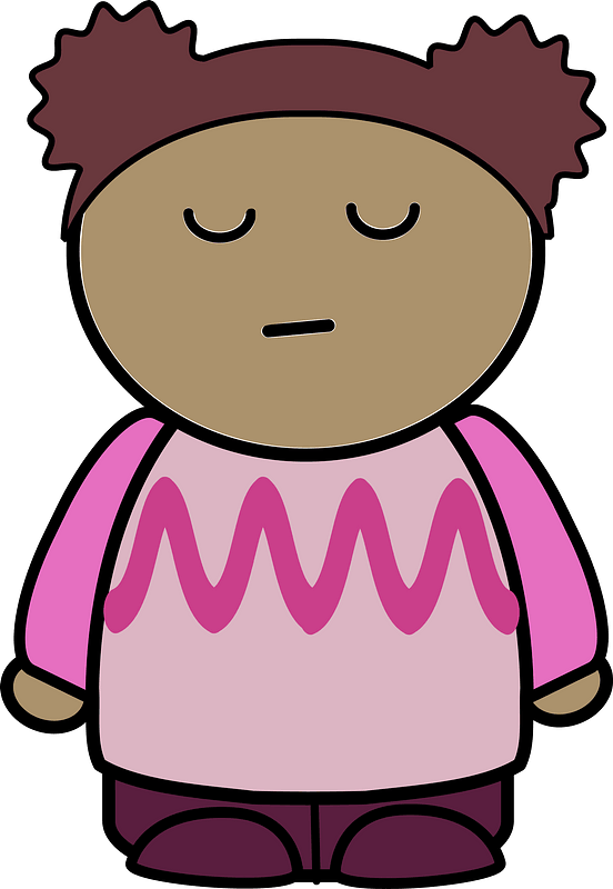 Curly haired girl in a pink shirt, smug expression, front