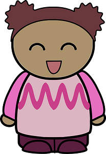 Curly haired girl in a pink shirt, joyful face, front