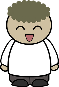 Curly haired boy in a white shirt, joyful face, front