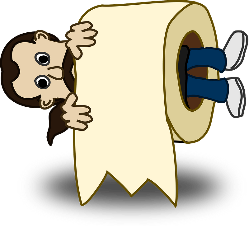 Man in the core of a toilet paper roll