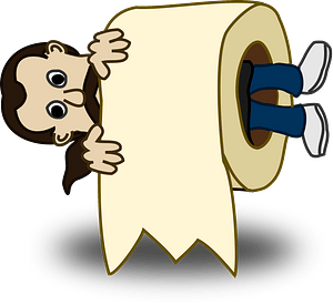 Man in the core of a toilet paper roll