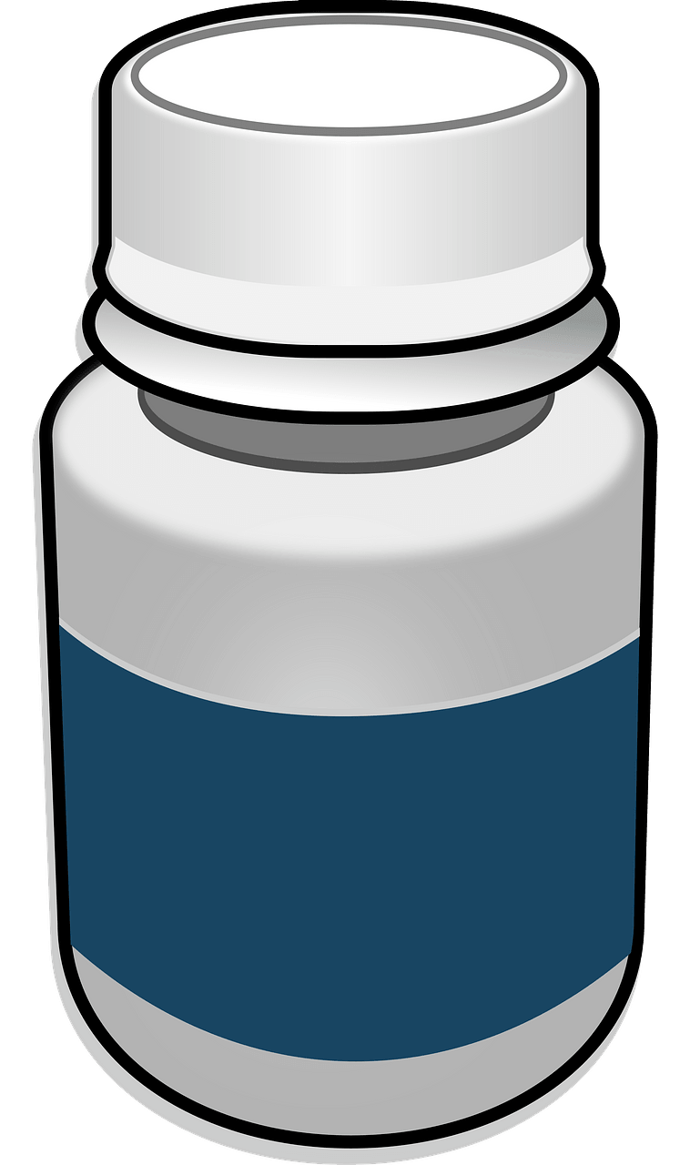 White and Blue Pill Bottle