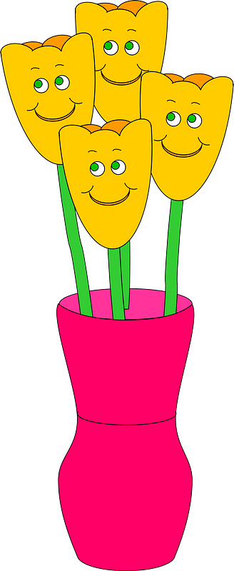 Pink Vase of Yellow Tulips with Faces