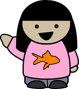 Girl wearing a fish shirt pointing