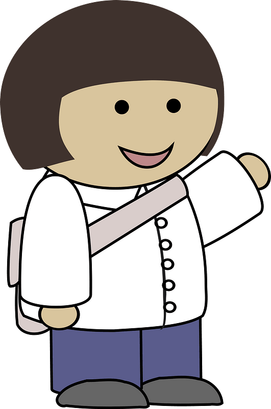 Girl wearing a backpack pointing