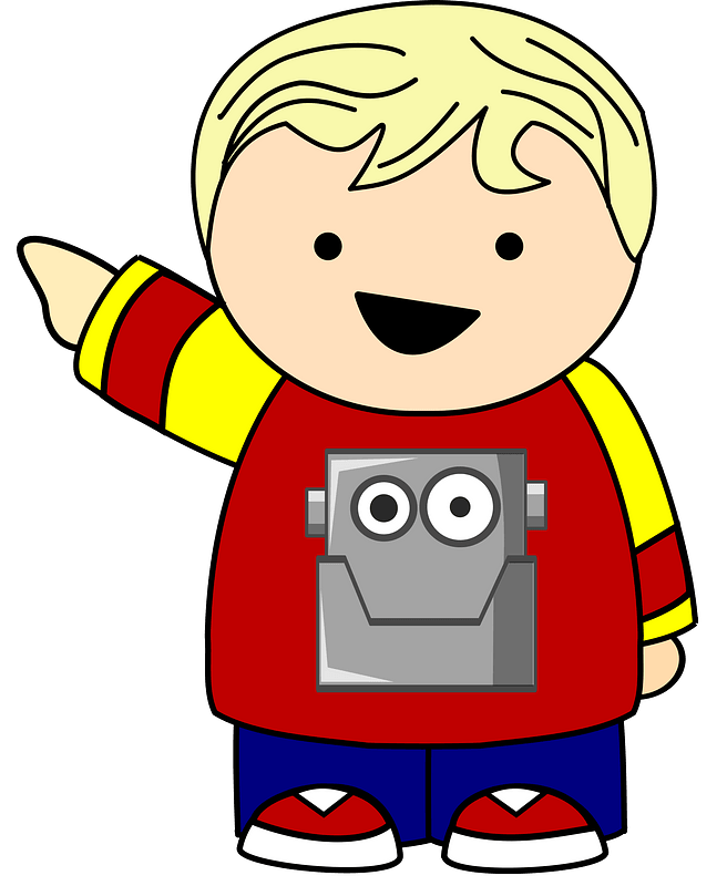 Boy in a Robot Shirt Pointing