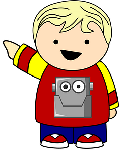 Boy in a Robot Shirt Pointing