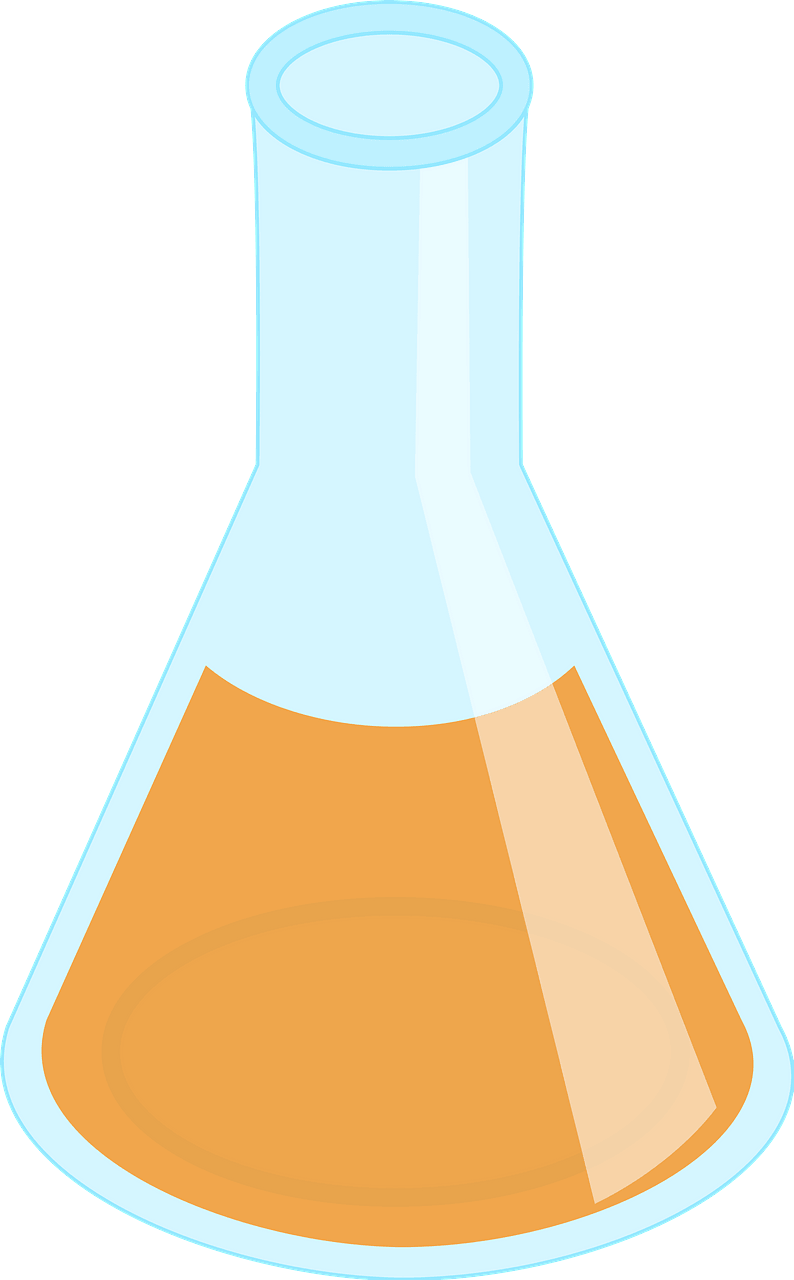 Flask filled with orange liquid