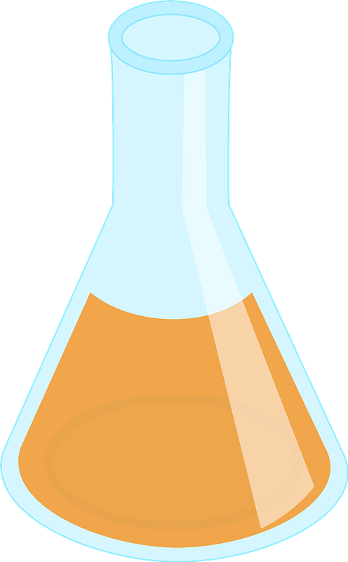Flask filled with orange liquid