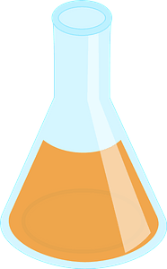 Flask filled with orange liquid