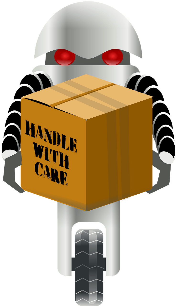 Robot with One Wheel Carrying a Box