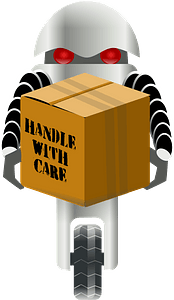Robot with One Wheel Carrying a Box