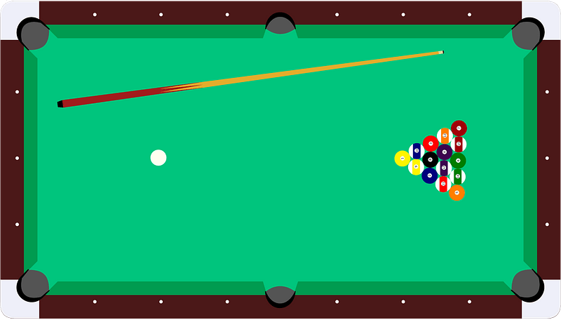 Pool Table with Balls and Cue