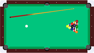 Pool Table with Balls and Cue