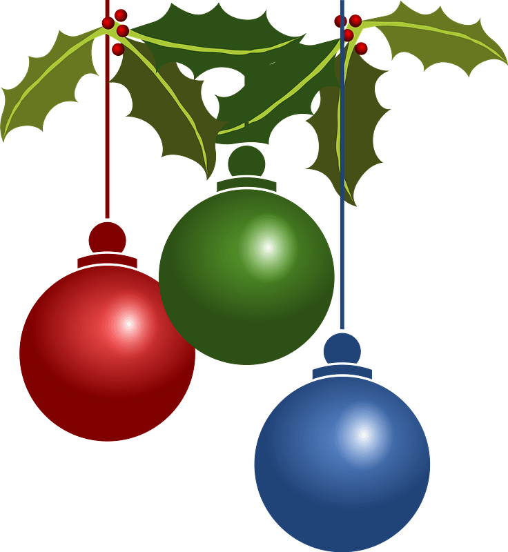 Christmas ornaments hanging from branches