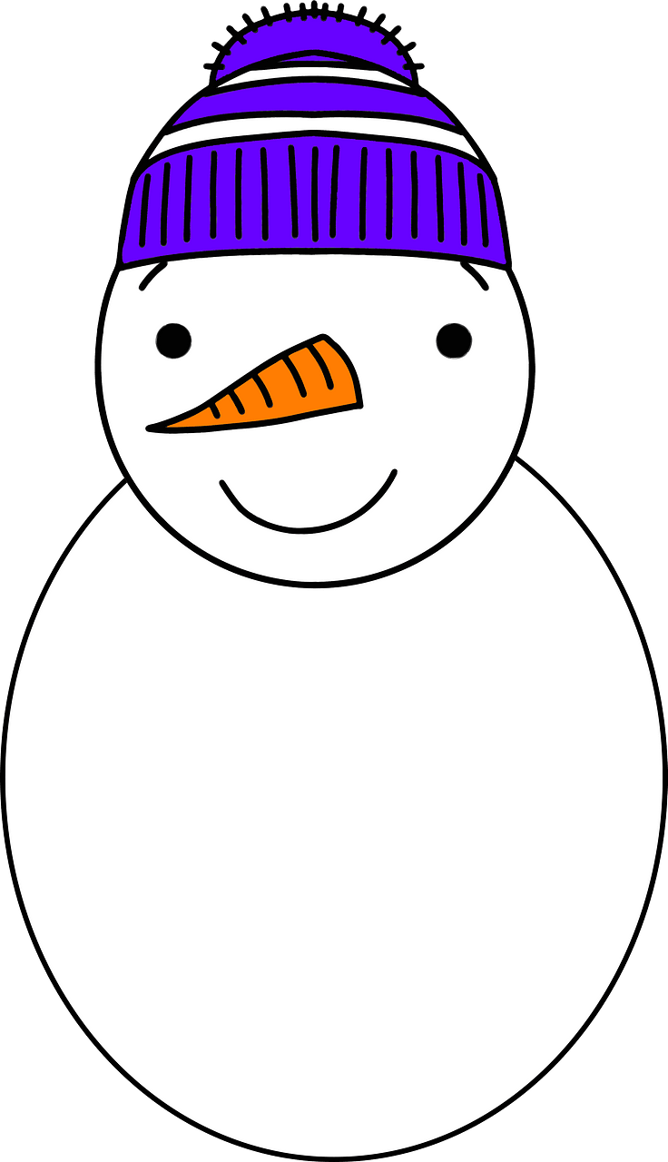Snowman wearing a purple hat