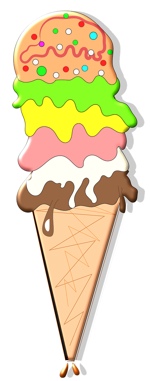 Multiple scoops of ice cream piled on a cone