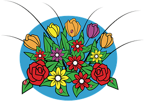 Spring Flowers on Blue Background