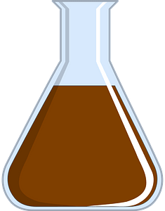 Beaker filled with brown liquid