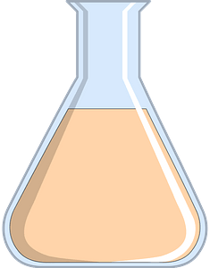 Beaker filled with orange liquid