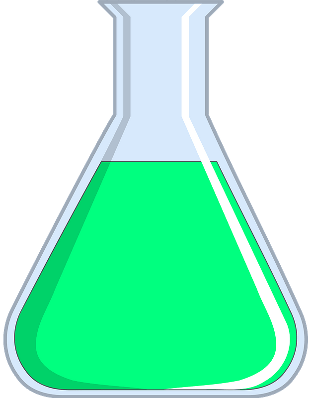 Beaker filled with green liquid