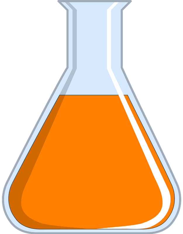 Beaker filled with orange liquid