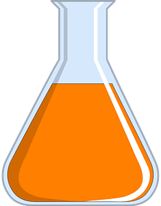 Beaker filled with orange liquid