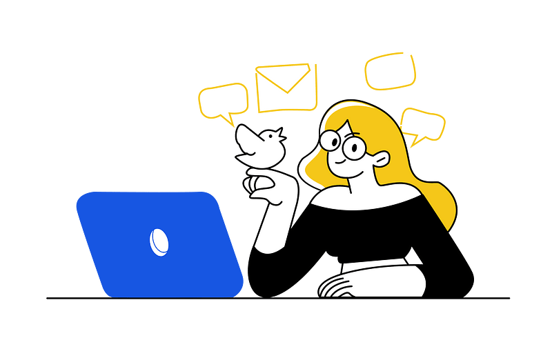 Lady girl tweeting laptop