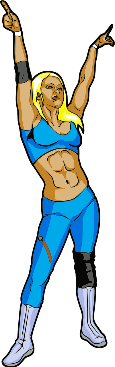 Blond woman wrestler in blue 
