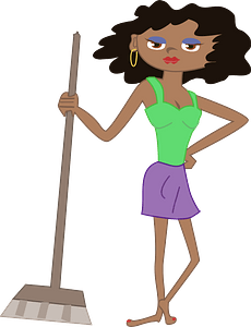 Young housekeeper girl with broomstick
