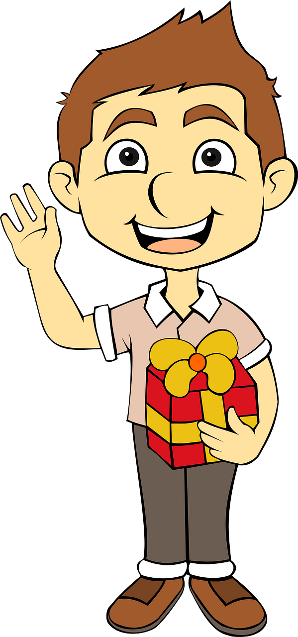 Waving child holding a gift