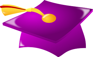 Purple graduation mortarboard with tassel
