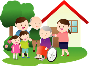 Three Generation Family Outside Their House