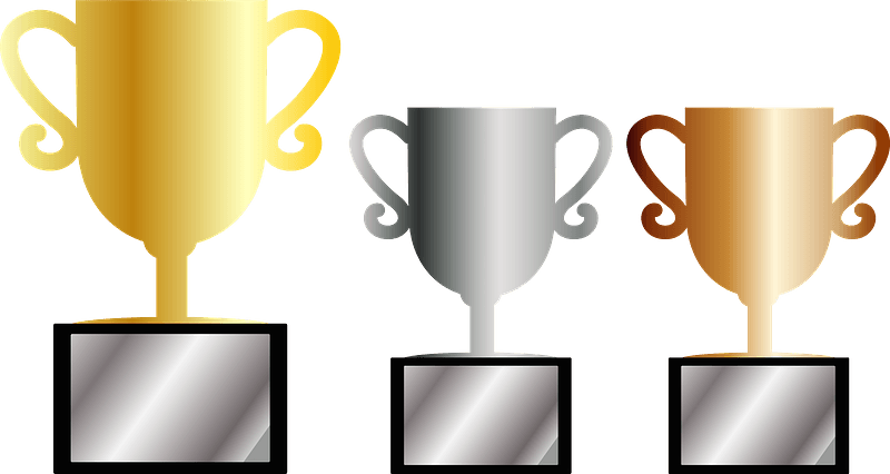 Gold, Silver, and Bronze Trophy Cups