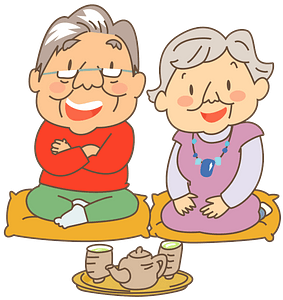 Old Couple is Drinking Green Tea
