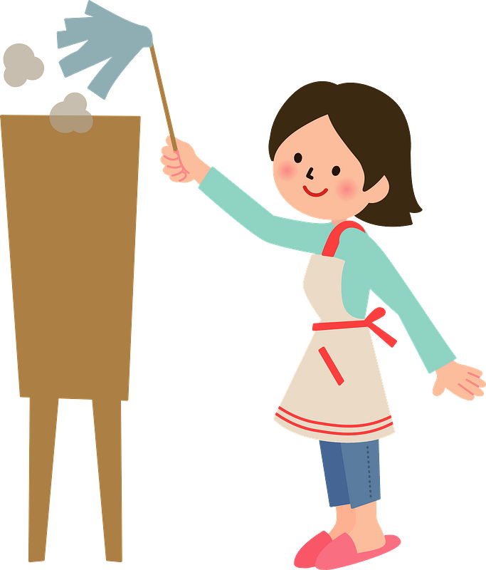 Woman is Cleaning with a Feather Duster