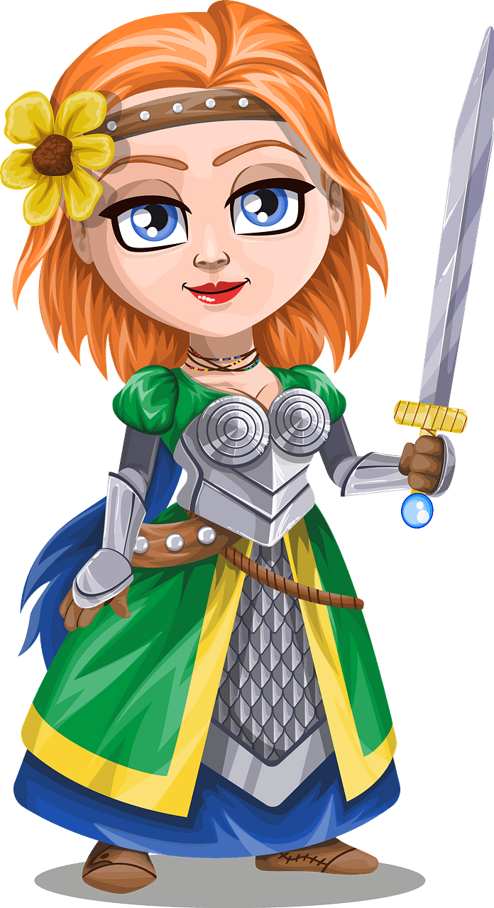 Red Haired Woman Warrior with Armor and Sword