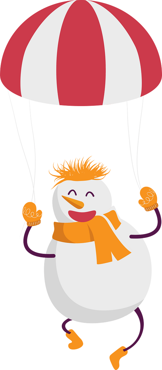 Snowman parachuting