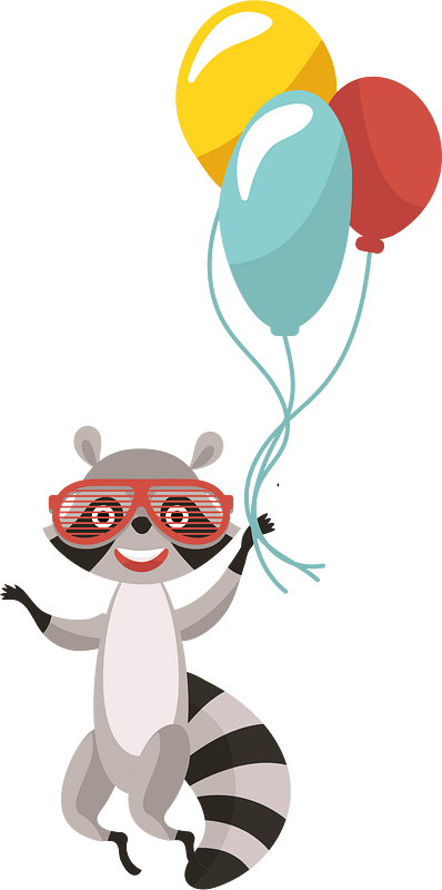 Racoon flying on air balloons