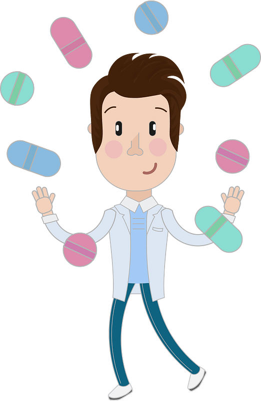 Doctor joggling with pills