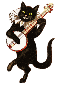 Vintage Cat Playing Banjo