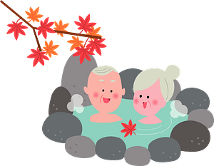 Older Couple are Relaxing in a Hot Spring