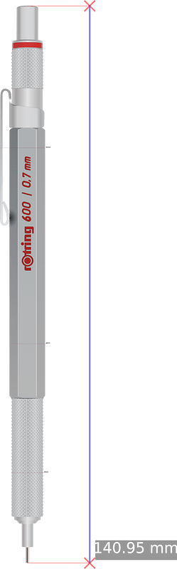 Silver Rotring 600 Mechanical Pencil with Dimensions