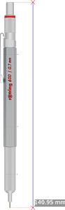 Silver Rotring 600 Mechanical Pencil with Dimensions