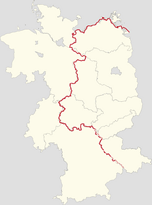 Positionskarte des Iron Curtain Trail (ICT) und EuroVelo 13 (EV13) in Deutschland beziehungsweise Tschechien