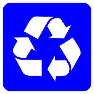 Recycling symbol, white on blue