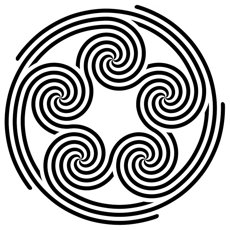 Five-fivefold-spirals-quintuple-pentaskelion
