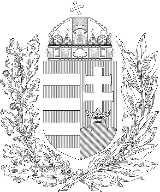 Coat of arms of Hungary (1915-1918, 1919-1946; oak and olive branches; monochrome)