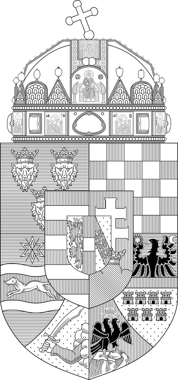 Royal coat of arms of the Kingdom of Hungary (1915-1918; monochrome)